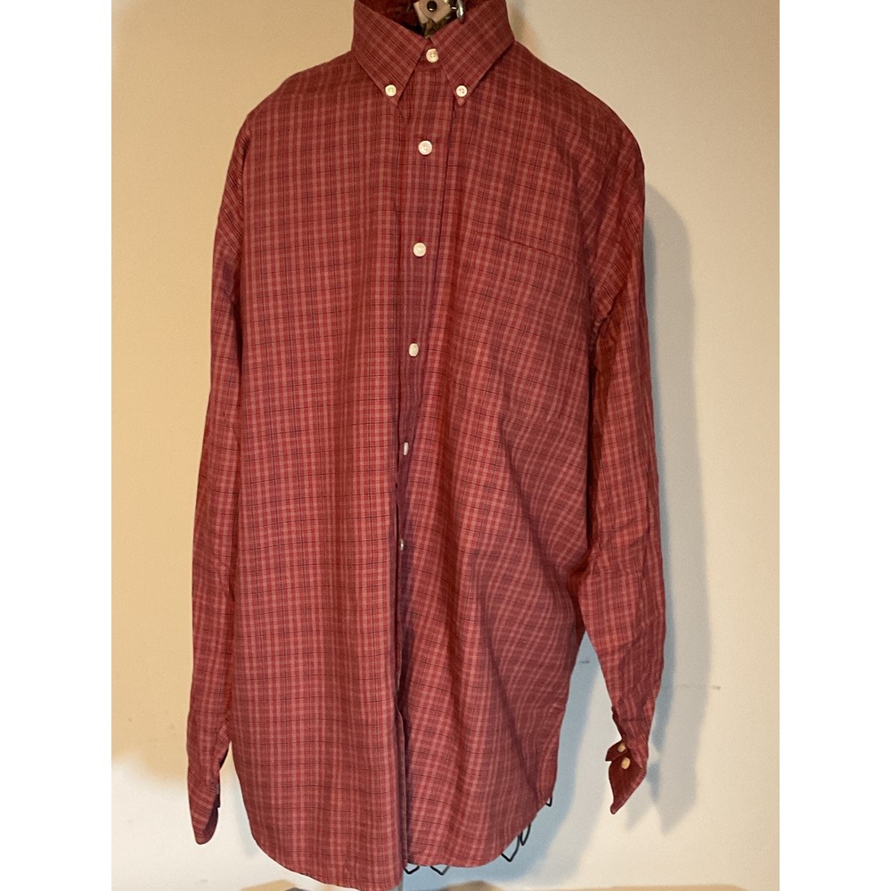 Harold Powell Mens Large Red Plaid Button Down‎ Shirt 100% Cotton Long Sleeve L